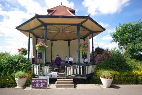 Horniman Gardens Bandstand being prepared for a Beckenham Concert Band performance